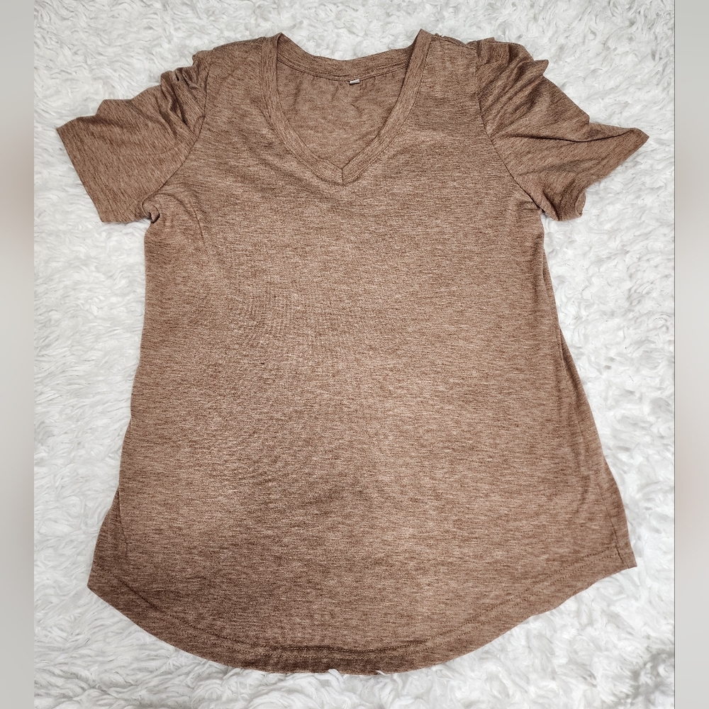 Women's Tan V-Neck Top